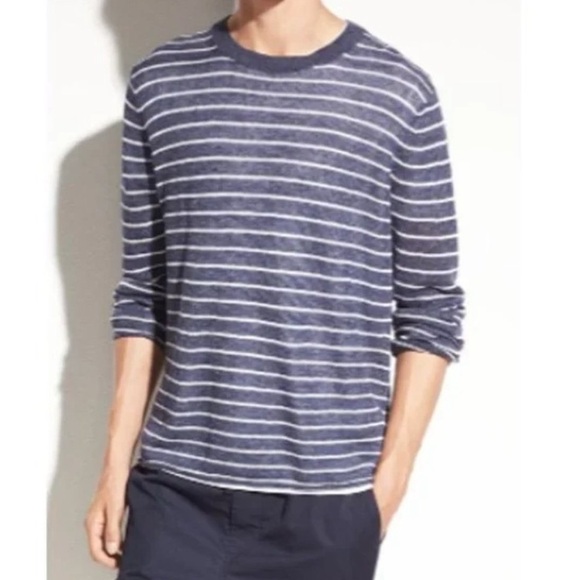 Vince 100% Linen Nautical Striped Long Sleeve Sweater Size Men’s XXL - Picture 1 of 11